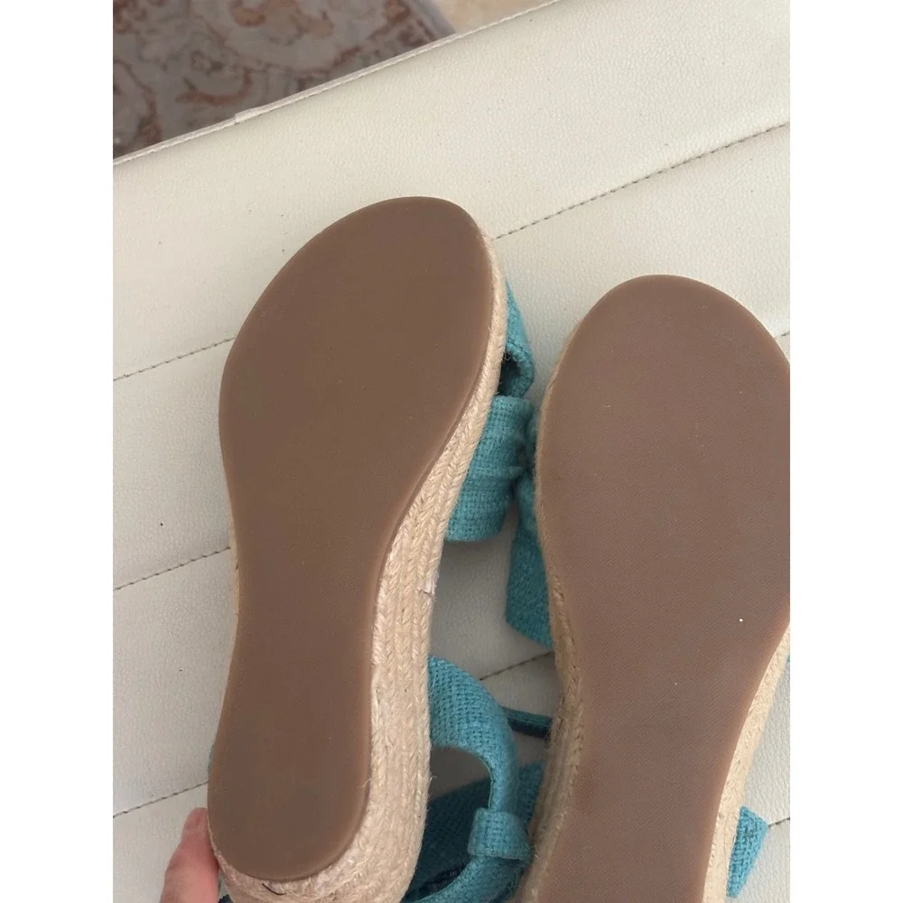 Coldwater Creek Walk With Me Callie Espadrille Wedge Sandals Turquoise Blue 8M